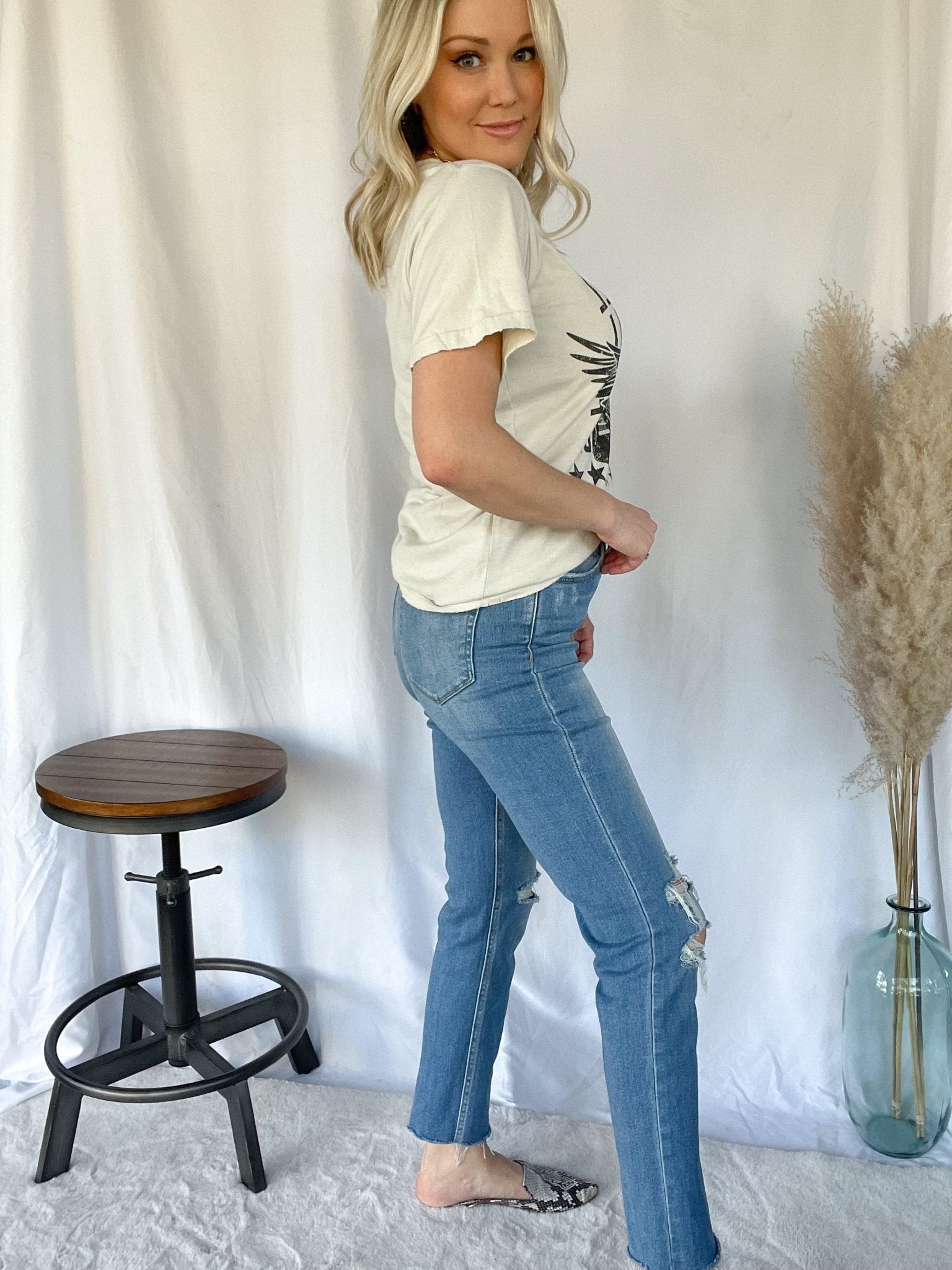 Medium Wash, High-Rise Crop Straight Denim Jeans - Shop AffairBottoms