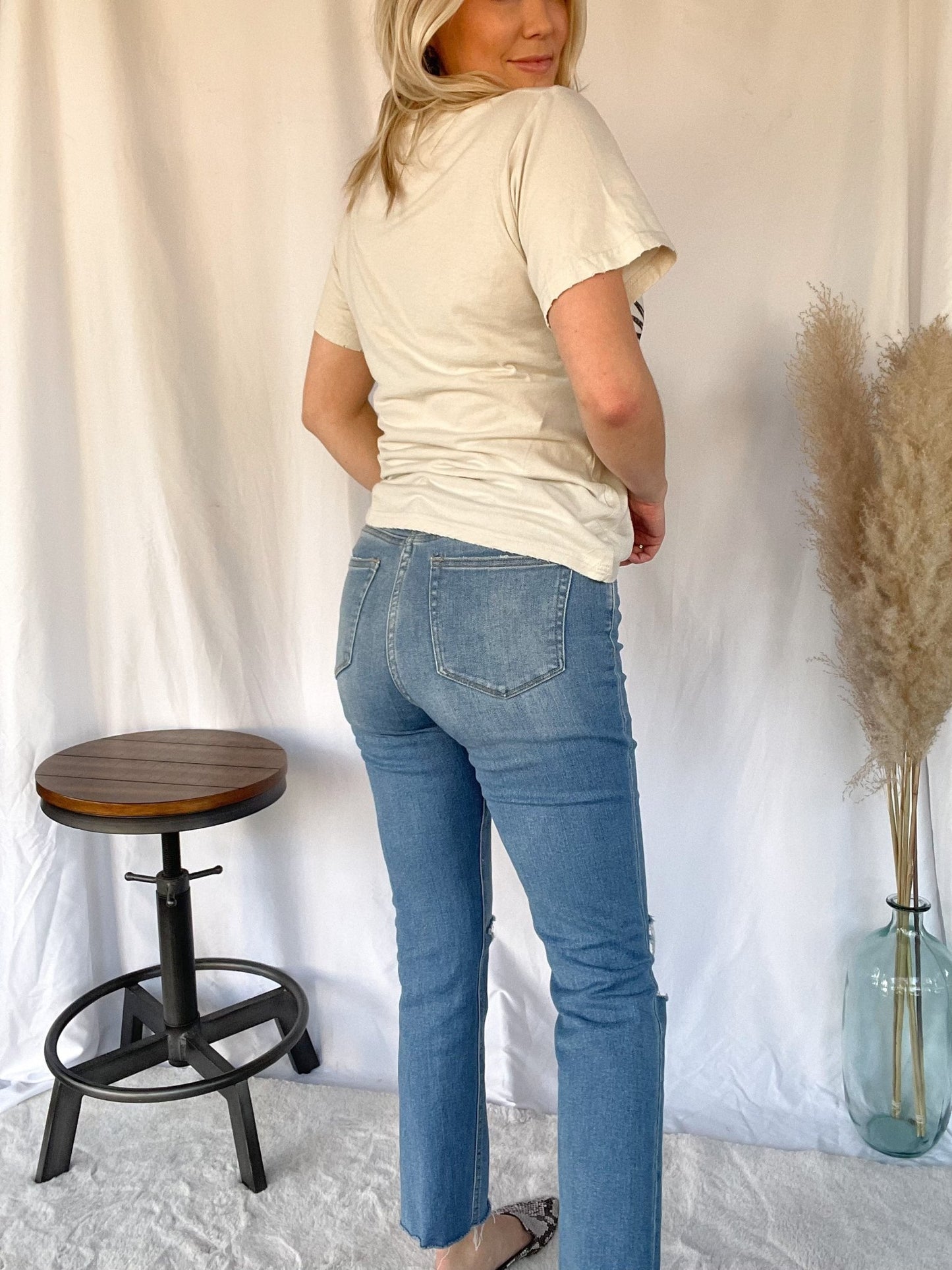 Medium Wash, High-Rise Crop Straight Denim Jeans - Shop AffairBottoms